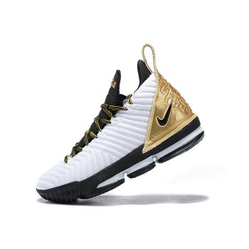 Nike LeBron 16 White Metallic Gold-Black Shoes
